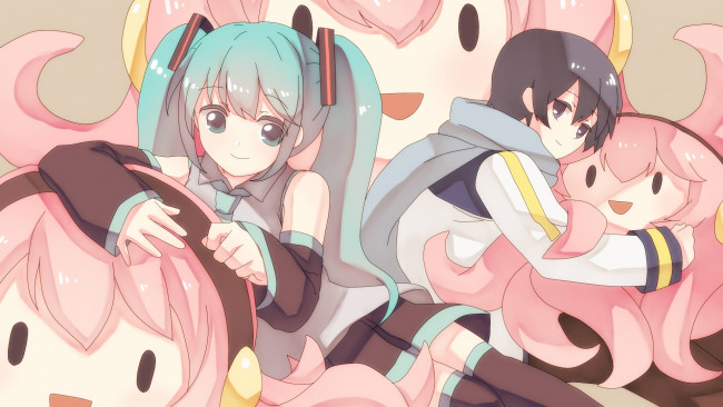 Обои картинки фото аниме, vocaloid, взгляд, девушки, фон