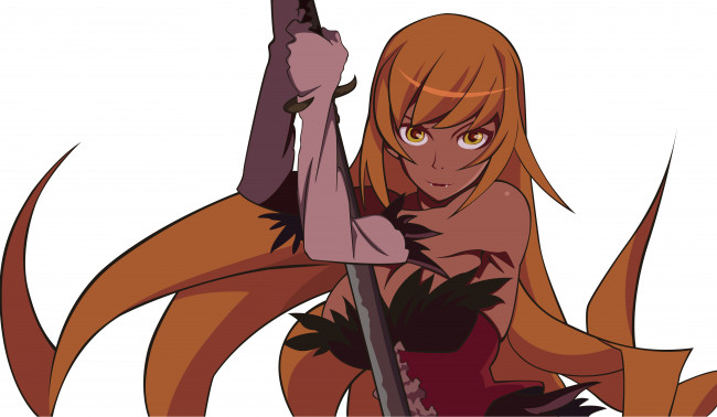 Обои картинки фото аниме, bakemonogatari, фон, взгляд, девушка