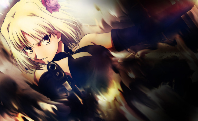 Обои картинки фото аниме, canaan, девушка, взгляд, фон