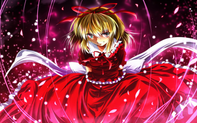 Обои картинки фото аниме, touhou, фон, девушка, взгляд