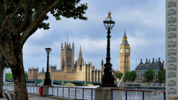 Картинка календари города 2018 лондон набережная фонарь здание дерево