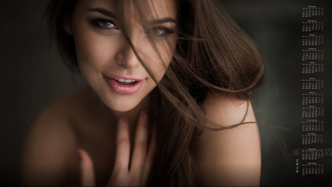 Обои картинки фото календари, девушки, 2018, взгляд, лицо