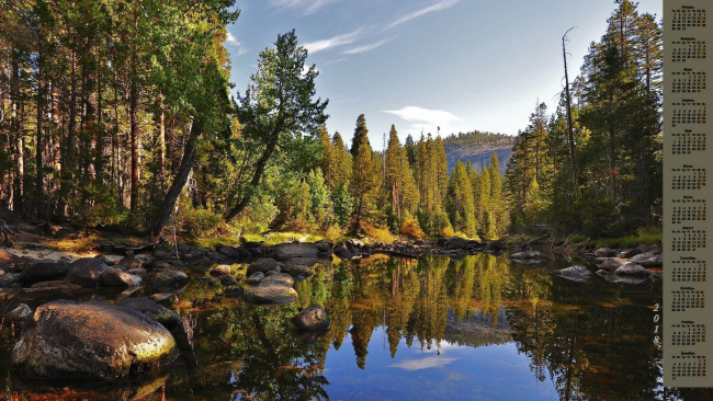 Обои картинки фото календари, природа, 2018, водоем, деревья, камни