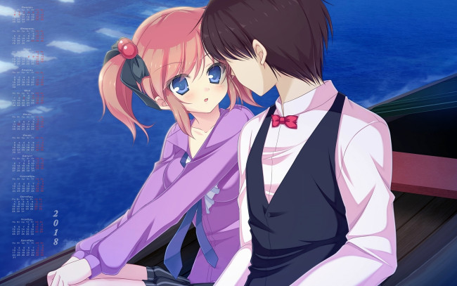 Обои картинки фото календари, аниме, 2018, взгляд, девушка, парень