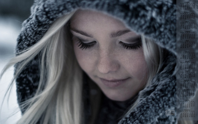 Обои картинки фото календари, девушки, 2018, лицо, капюшон