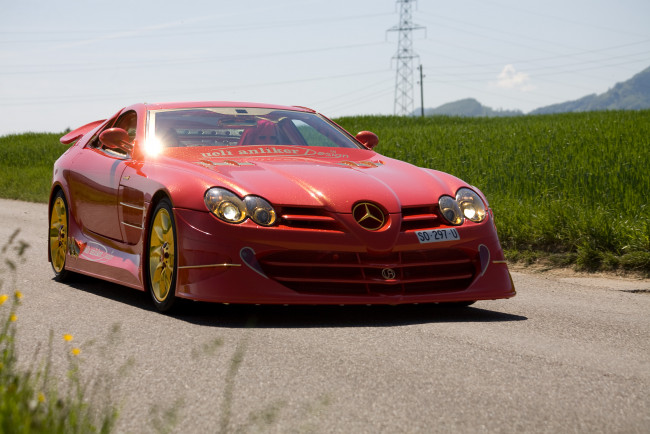 Обои картинки фото mercedes-benz slr mclaren 999 red gold dream 2011, автомобили, mercedes-benz, slr, mclaren, 999, red, gold, dream, 2011