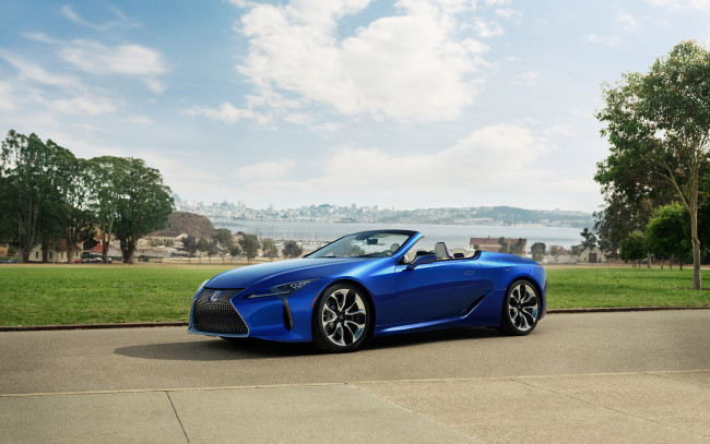 Обои картинки фото 2021 lexus lc500, автомобили, lexus, новый, японские, кабриолет, синий, премиум, класс, экстерьер, вид, спереди, 2021, lc, 500