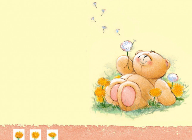 Обои картинки фото рисованное, мишки тэдди, мишка, одуванчики