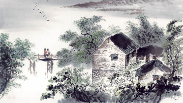 обоя рисованное, живопись, пейзаж