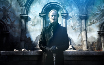 обоя кино фильмы, ghost rider, человек, плащ, перчатки, трость, развалины, храм