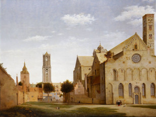 Картинка gezicht op de mariaplaats en mariakerk te utrecht рисованные pieter saenredam