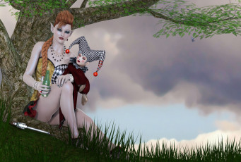 Картинка 3д графика elves эльфы девушка коса дерево