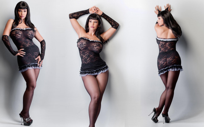 Обои картинки фото Bianca Beauchamp, девушки, , брюнетка, перчатки, платье, колготки, туфли, каблуки, высокий каблук, длинные ножки, красивые ножки, красивая женщина