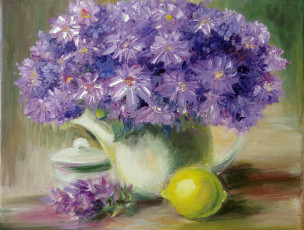 Картинка рисованные цветы лимон астры