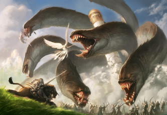 Картинка фэнтези существа ангел рыцари битва монстр чудовище