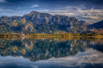 Картинка lake+forggensee +bavaria +germany природа реки озера отражение горы замок нойшванштайн альпы германия бавария озеро форггензе neuschwanstein castle alps germany bavaria lake forggensee