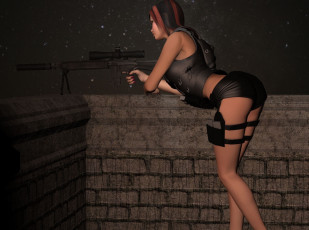 Картинка 3д+графика люди+ people девушка оружие взгляд фон