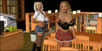 Картинка 3д+графика люди+ people стулья столы девушки взгляд фон