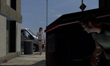 Картинка 3д+графика люди+ people улица взгляд фон бег спорт девушка