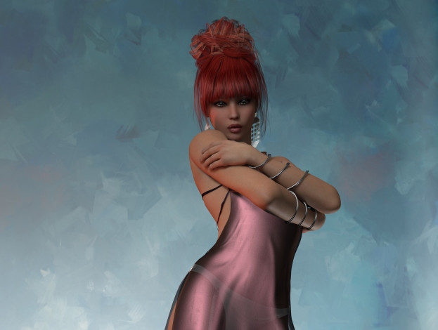 Обои картинки фото 3д графика, люди , people, рыжая, фон, взгляд, девушка
