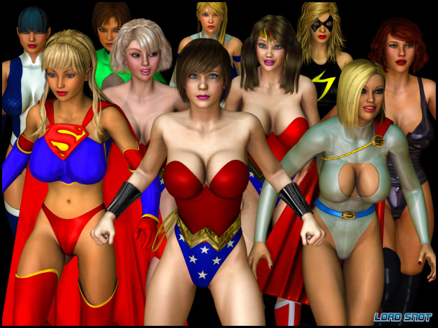 Обои картинки фото lordsnot, 3д графика, фантазия , fantasy, супермены, фон, взгляд, девушки