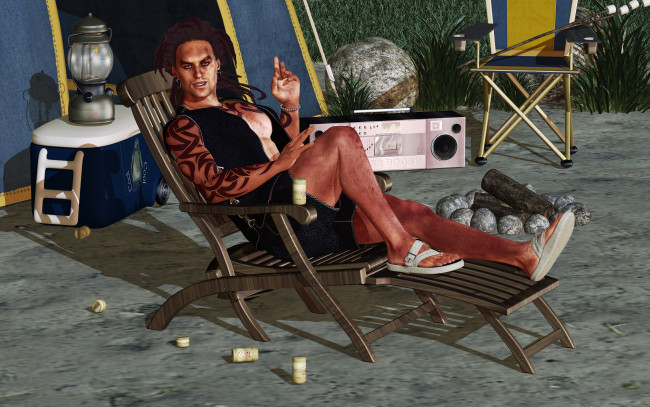 Обои картинки фото 3д графика, люди , people, шезлонг, фон, взгляд, мужчина