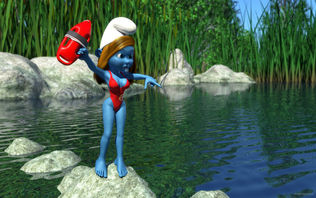 Обои картинки фото 3д графика, существа , creatures, вода, троль, камни, взгляд