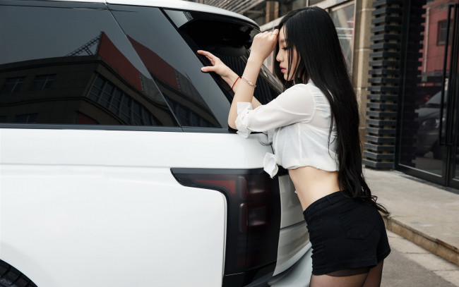 Обои картинки фото автомобили, -авто с девушками, девушка, взгляд, фон, автомобиль, азиатка