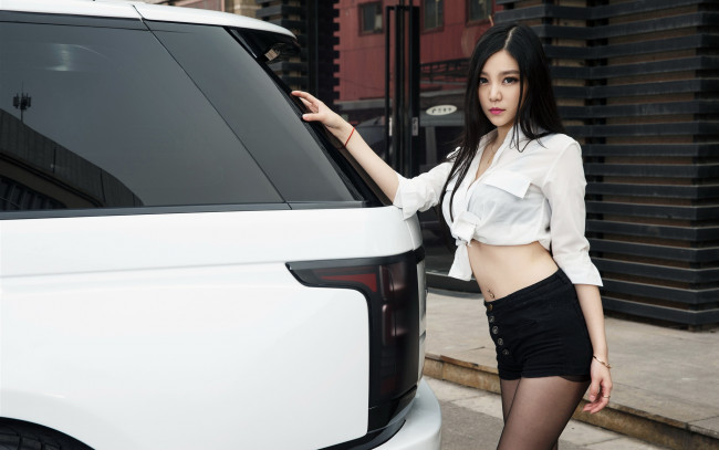 Обои картинки фото автомобили, -авто с девушками, девушка, взгляд, фон, автомобиль, азиатка