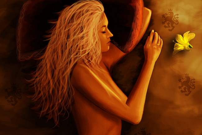 Обои картинки фото рисованное, люди, the, wheel, of, time, колесо, времени, цветок, robert, jordan, роберт, джордан, подушка, волосы, сон, профиль, девушка