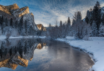 Картинка природа реки озера merced river yosemite national park winter