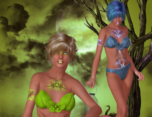 Обои картинки фото 3д графика, эльфы , elves, взгляд, фон, эльфийки