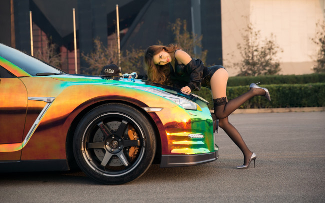 Обои картинки фото автомобили, -авто с девушками, девушка, взгляд, фон, автомобиль, азиатка