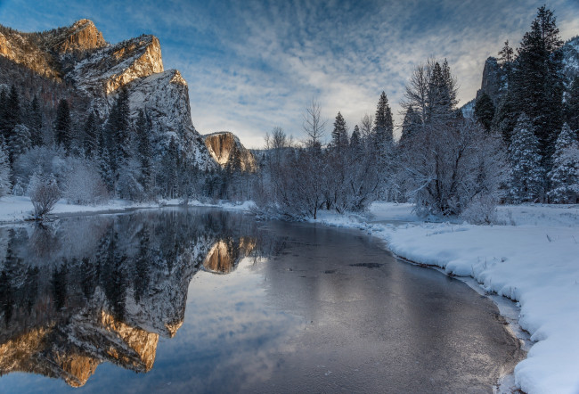 Обои картинки фото природа, реки, озера, merced, river, yosemite, national, park, winter