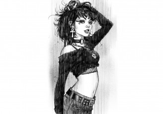 Картинка рисованное люди девушка топ джинсы украшения дождь