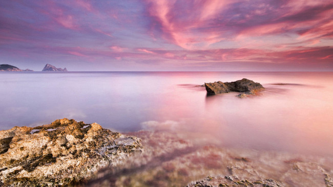 Обои картинки фото природа, восходы, закаты, закат, море, камни, скалы