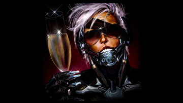 обоя фэнтези, роботы,  киборги,  механизмы, робот, с, бокалом, шампанского