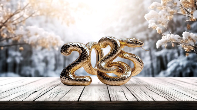 Обои картинки фото праздничные, - разное , новый год, цифры, год, змеи, лес, доски, деревья