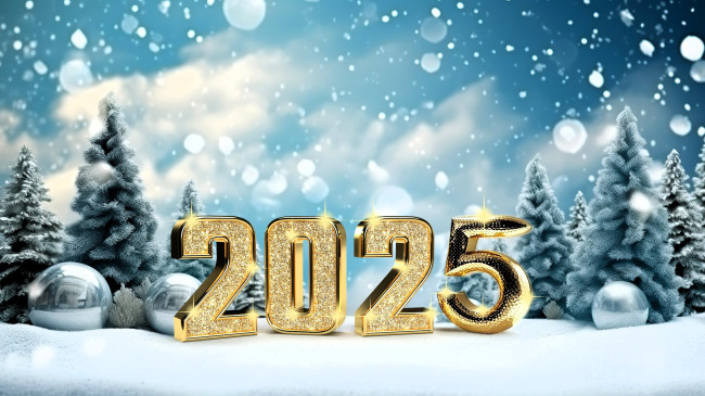 Обои картинки фото праздничные, - разное , новый год, год, цифры, снег, ёлки, шарики