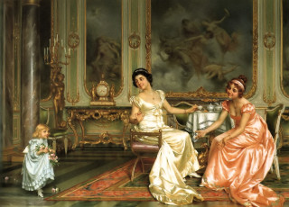 Картинка рисованное vittorio+reggianini дамы девочка картины ковер стол приборы кресла