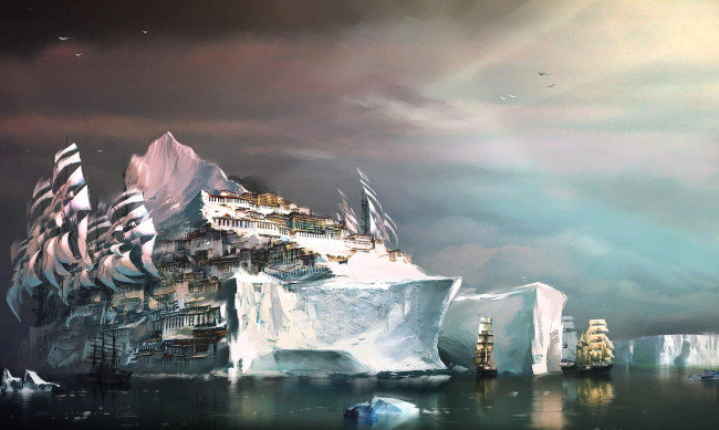 Обои картинки фото видео игры, guild wars 2, корабли, парусники, море, айсберг