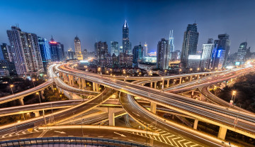 Картинка города шанхай китай ночь небоскребы дорога