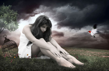 Картинка фэнтези -1фотоарт колибри девушка