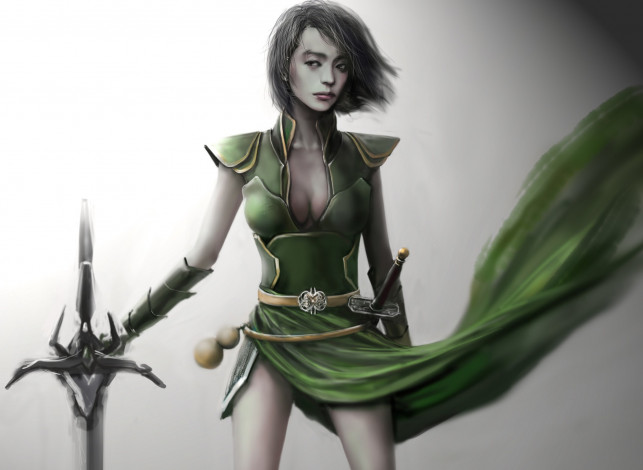 Обои картинки фото фэнтези, девушки, взгляд, меч, кортик, девушка