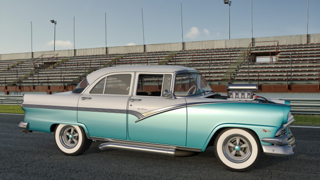 Обои картинки фото автомобили, 3д, 1956, town, fairlane, ford, sedan