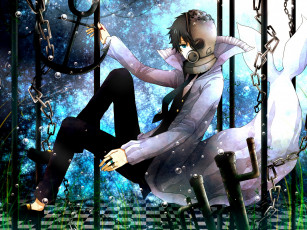 Картинка аниме оружие +техника +технологии под водой галстук вода парень арт шлем трава цепи пузыри