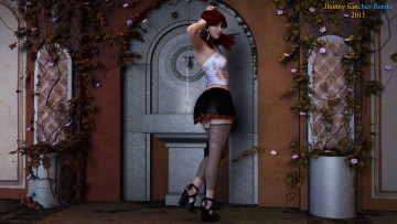 Картинка 3д+графика люди+ people девушка взгляд фон чулки цветы туфли