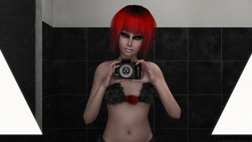 Картинка 3д+графика люди+ people девушка взгляд фон рыжая фотоаппарат