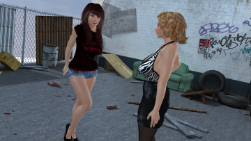 Картинка 3д+графика люди+ people граффити стена взгляд фон девушки