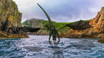 Картинка 3д+графика существа+ creatures река горы облака полет небо дракон